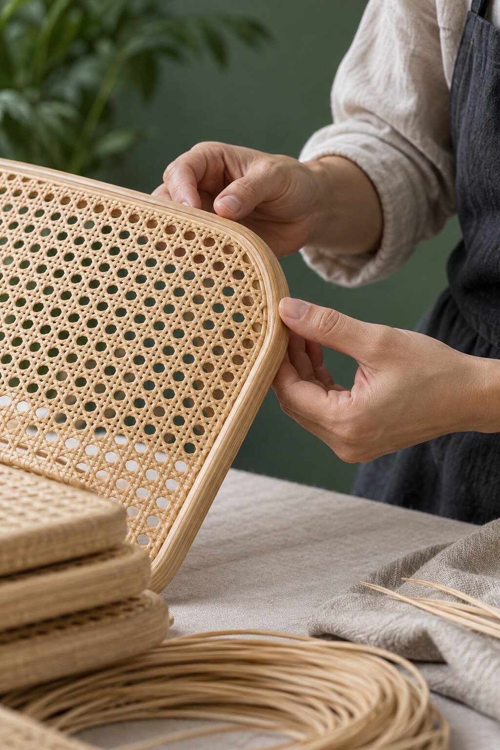 AI-generated illustrative rattan homepage process visual