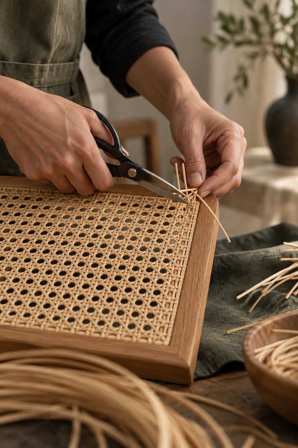 AI-generated illustrative rattan homepage process visual