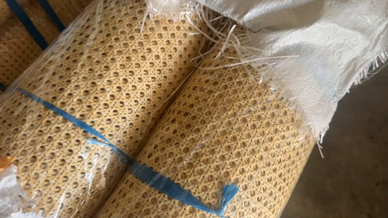 Woven rattan product wrapped for protection before shipment